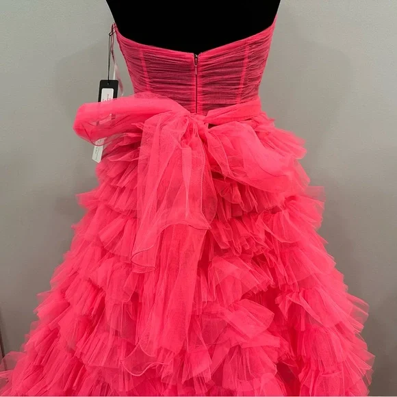 Sherri Hill 56067 Strapless Rosette Tulle Ruffle Ballgown Pink sz 4 NEW - Picture 7 of 10